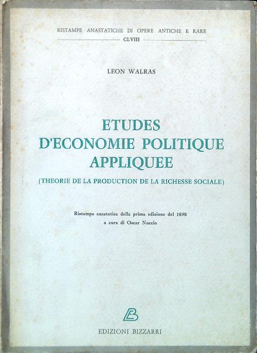 Etudes d'economie politique appliquee - Leon Walras - copertina