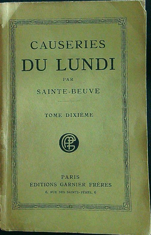 Causeries du lundi tome dixieme - Sainte-Beuve - copertina