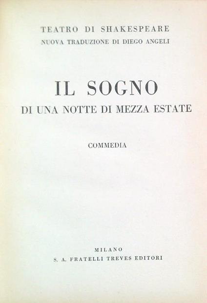 Il sogno di una notte di mezza estate. Commedia - William Shakespeare - copertina