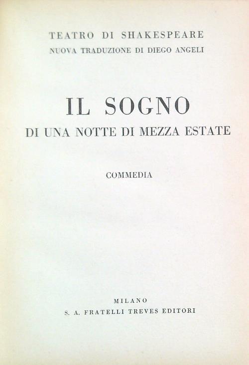 Il sogno di una notte di mezza estate. Commedia - William Shakespeare - copertina