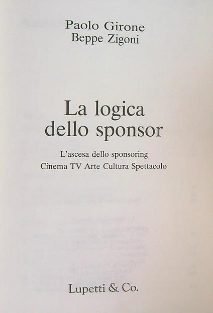 La logica dello sponsor - Paolo Girone - copertina