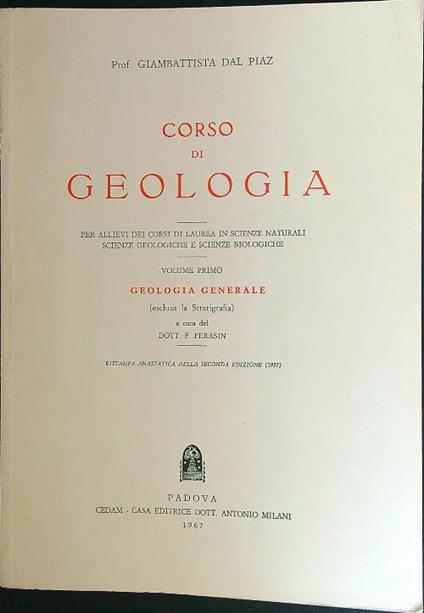 Corso di geologia vol. I - Giambattista Dal Piaz - copertina