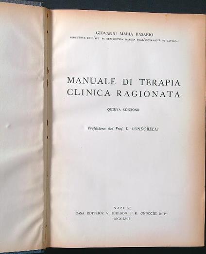 Manuale di terapia clinica ragionata - Giovanni M. Rasario - copertina