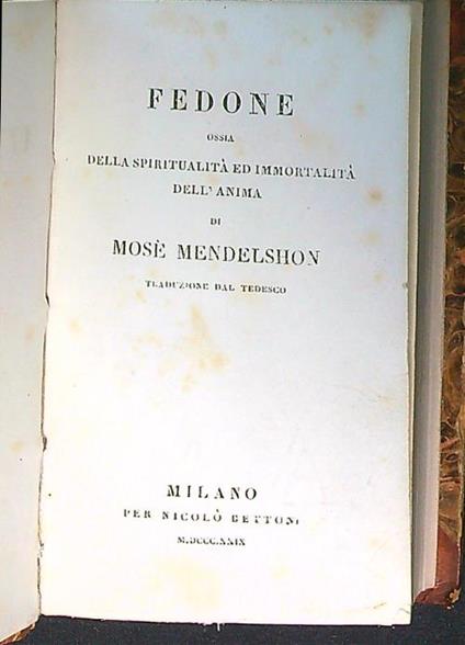 Fedone - Mosè Mendelshon - copertina