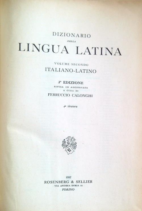 Dizionario della Lingua Latina Vol. II - Italiano/Latino - Ferruccio Calonghi - copertina