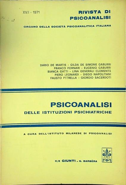Psicoanalisi delle istituzioni psichiatriche - copertina