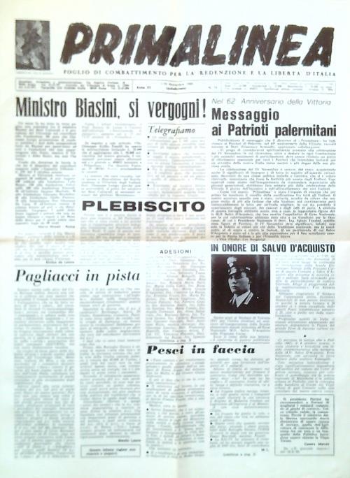 Primalinea - Anno XII, N. 19/1-15 Novembre 1980 - copertina