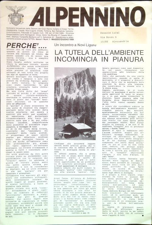 Alpennino. Anno I, Num. 1/Maggio Giugno 1988 - copertina