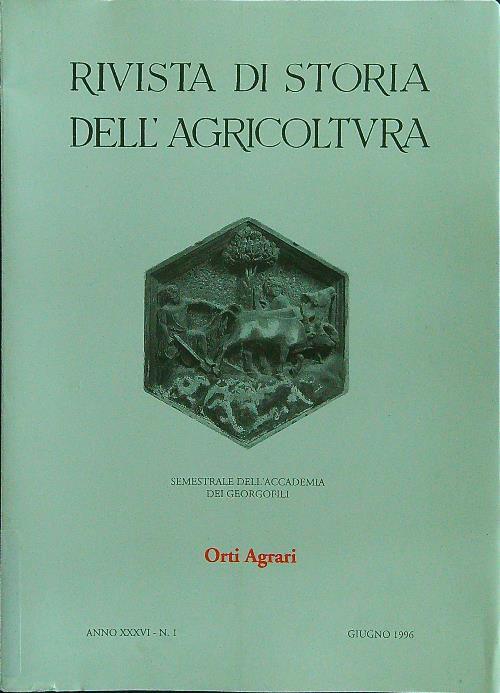 Rivista di storia dell'agricoltura n.1 giugno 1996 - copertina