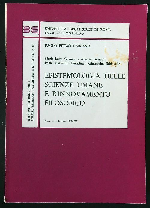 Epistemologia delle scienze umane e rinnovamento filosofico - Paolo Filiasi Carcano - copertina