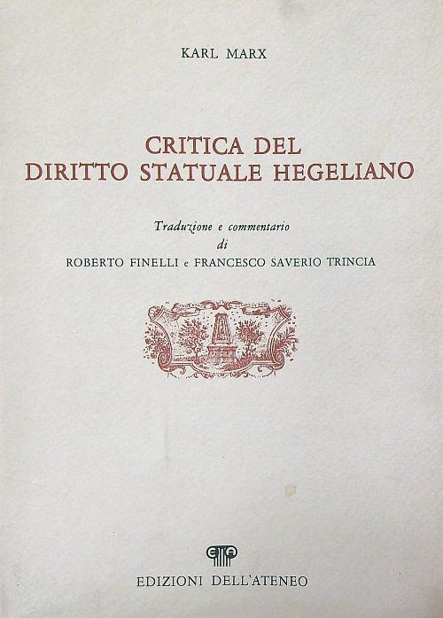 Critica del diritto statuale hegeliano - Karl Marx - copertina