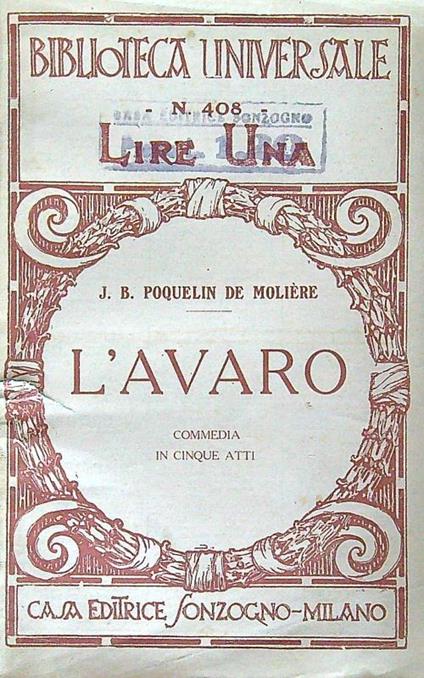 L' avaro - Poquelin de Moliere - copertina