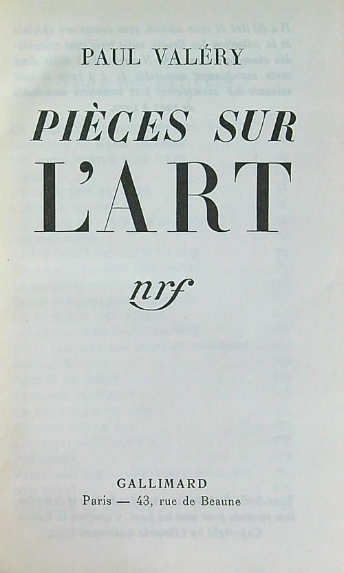 Pieces sur l'art - Paul Valery - copertina