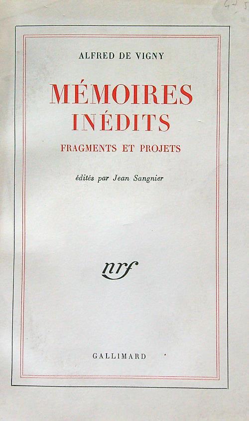 Memoires inedits - Alfred de Vigny - copertina