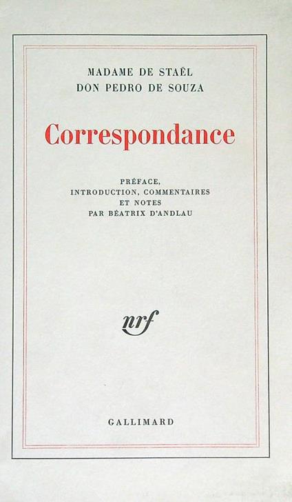 Correspondance - madame de Staël - copertina