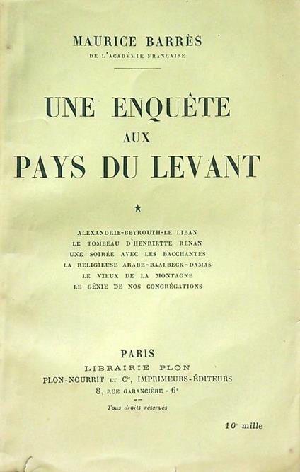 Une enquete aux pays du levant - Maurice Barres - copertina