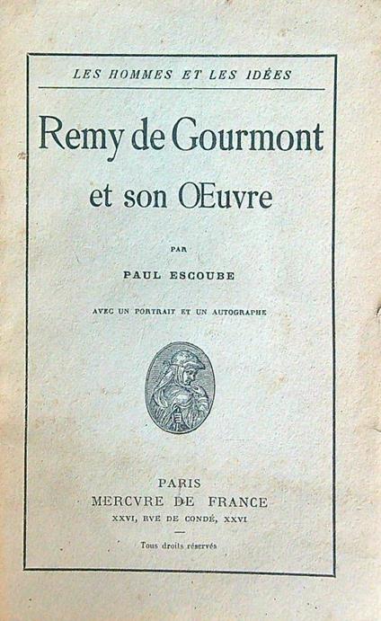 Remy de Gourmont et son OEuvre - Paul Escoube - copertina