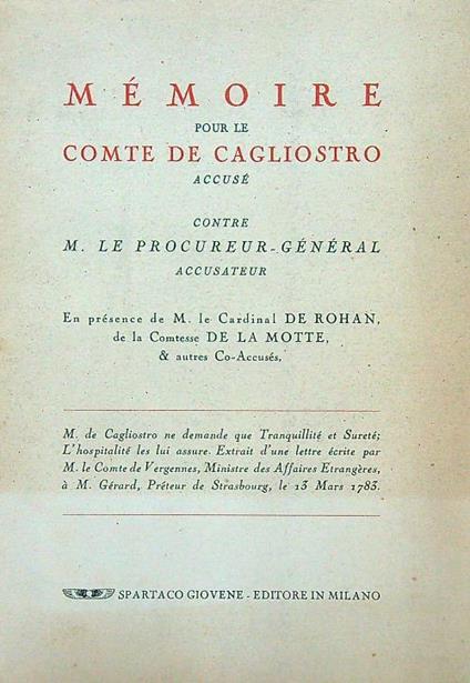 Memoire - Comte de Cagliostro - copertina