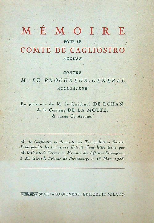 Memoire - Comte de Cagliostro - copertina
