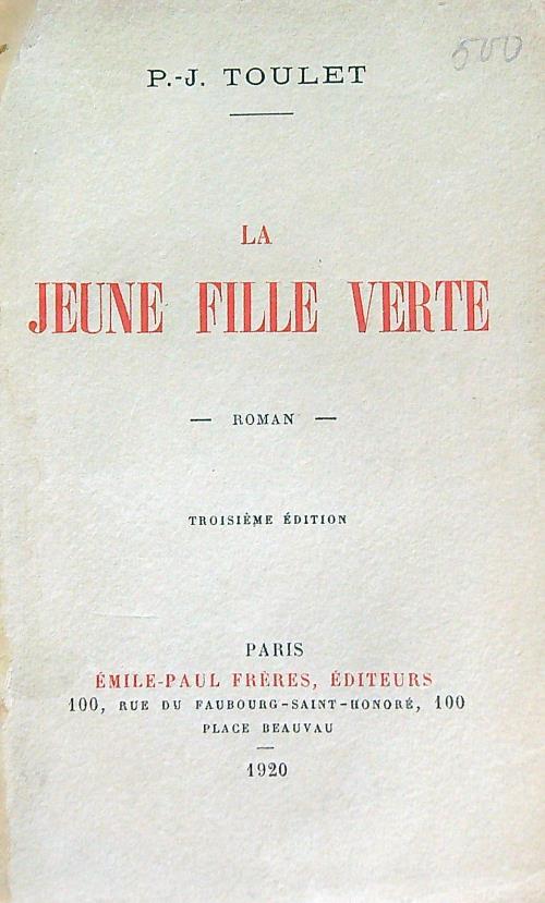 La jeune fille verte - P. J. Toulet - copertina