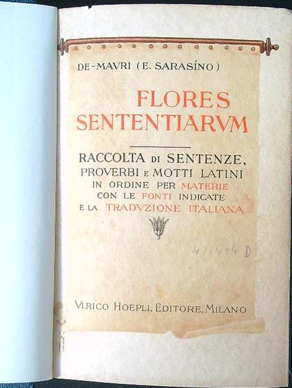 Flores sententiarum - L. De Mauri - copertina