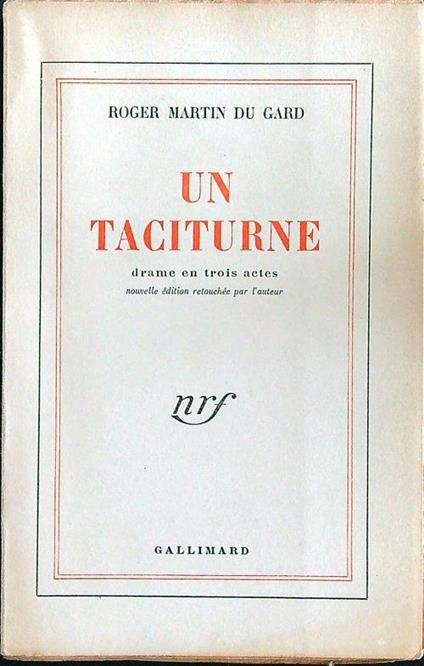 Un taciturne - Roger Martin Du Gard - copertina