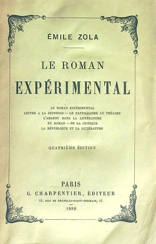 Le roman experimental - Émile Zola - copertina