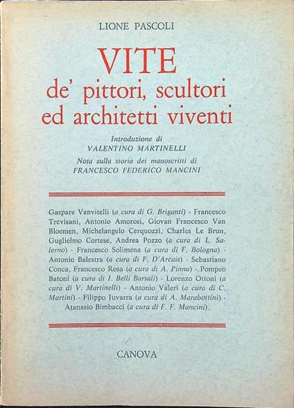 Vite dè pittori, scultori ed architetti viventi - Lione Pascoli - copertina