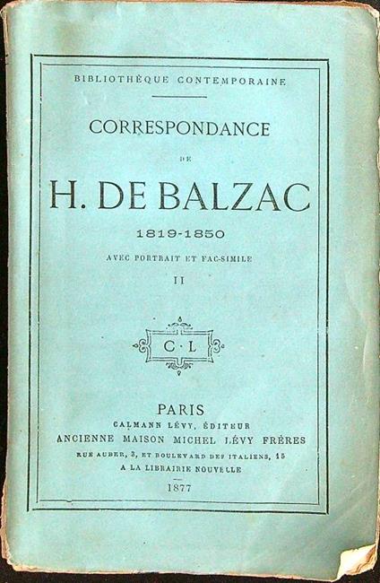 Correspondance II - De Balzac - copertina