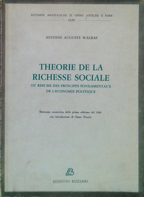 Theorie de la richesse sociale - Antoine Auguste Walras - copertina