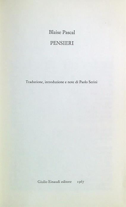 Pensieri - Blaise Pascal - copertina