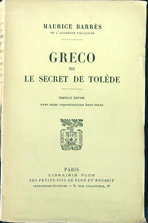 Greco ou le secret de Tolede - Maurice Barres - copertina