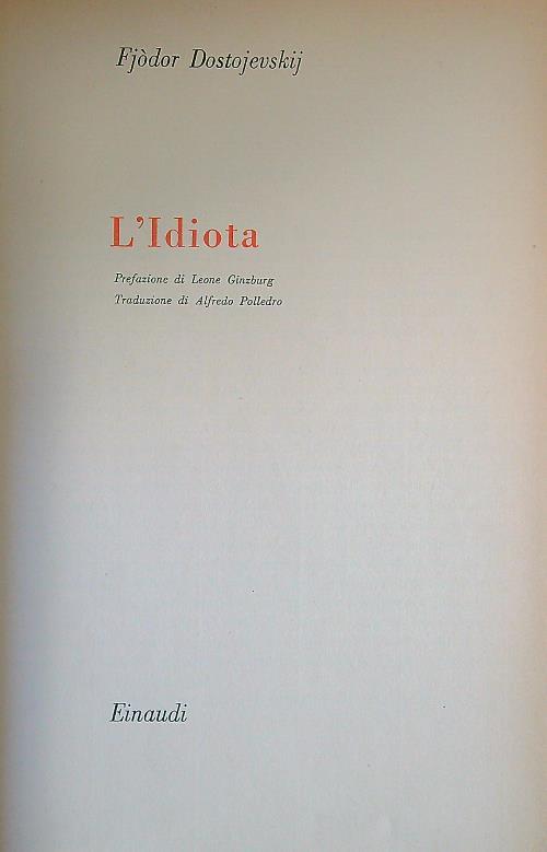 L' idiota - Fjodor Dostojevskij - copertina