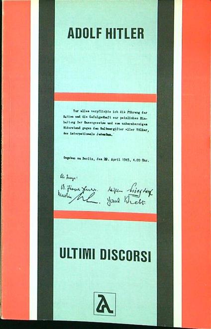 Ultimi discorsi - Adolf Hitler - copertina