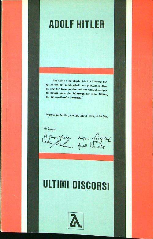 Ultimi discorsi - Adolf Hitler - copertina