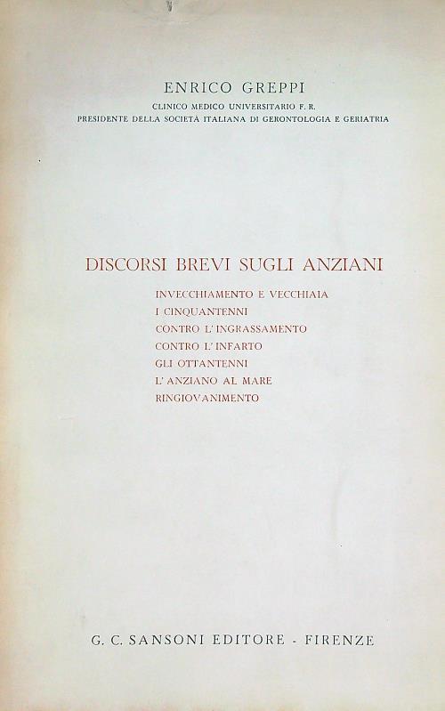 Discorsi brevi sugli anziani - Enrico Greppi - copertina