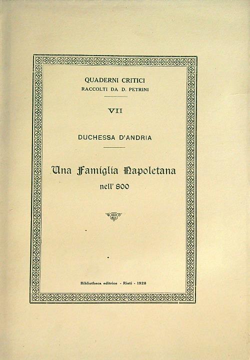 Una famiglia napoletana nell'800 - Duchessa d'Andria - copertina