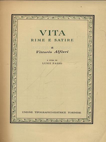 Vita rime e satire  - Vittorio Alfieri - copertina