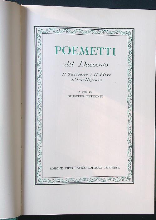 Poemetti del Duecento. Il tesoretto - Il fiore - L'intelligenza - Giuseppe Petronio - copertina