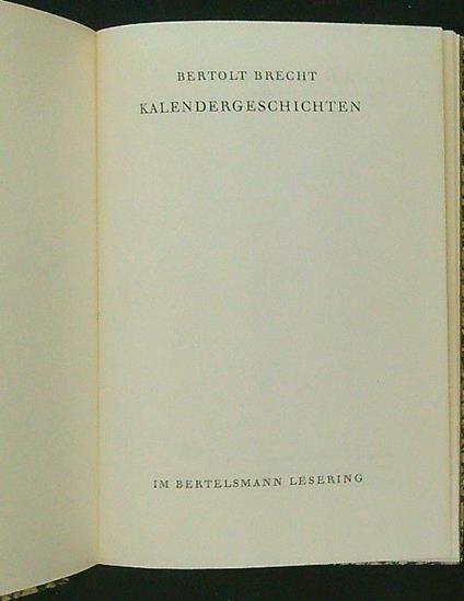 Kalendergeschichten - Bertolt Brecht - copertina