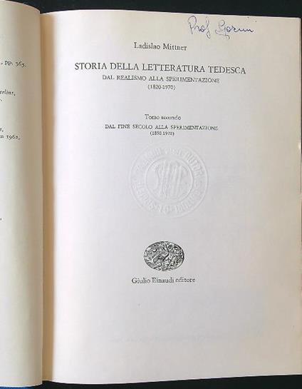 Storia della letteratura tedesca 1820-1970 2 vv - Ladislao Mittner - copertina