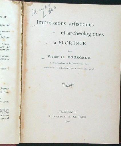 Impressions artistiques et archeologiques a Florence - Victor Bourgeois - copertina
