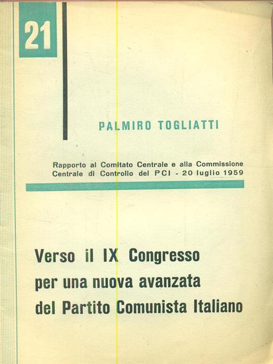 Verso il IX Congresso per una nuova avanzata del Partito Comunista Italiano - Palmiro Togliatti - copertina