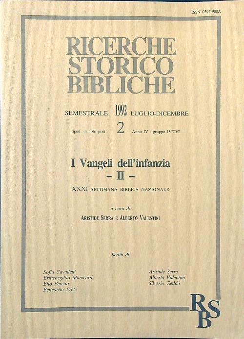 Ricerche storico bibliche n. 2/luglio-dicembre 1992 - Serra - copertina