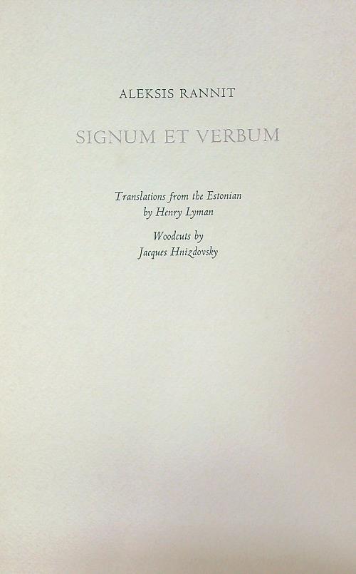 Signum et verbum - Aleksis Rannit - copertina