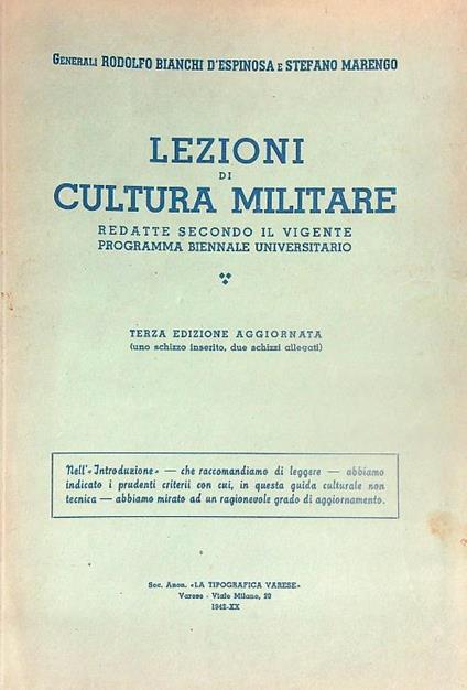 Lezioni di cultura militare terza edizione - Rodolfo Bianchi D'Espinosa - copertina