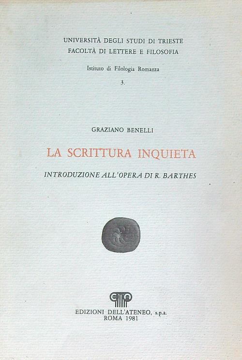 La scrittura inquieta. Una introduzione all'opera di Roland Barthes - Graziano Benelli - copertina