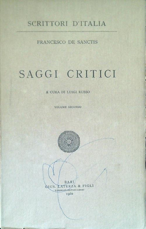 Saggi critici. Volume secondo - Francesco De Sanctis - copertina