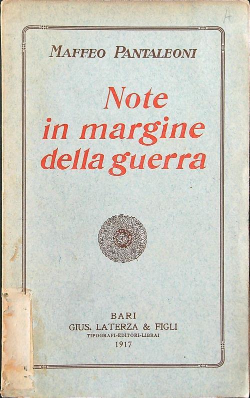 Note in margine della guerra - Maffeo Pantaleoni - copertina