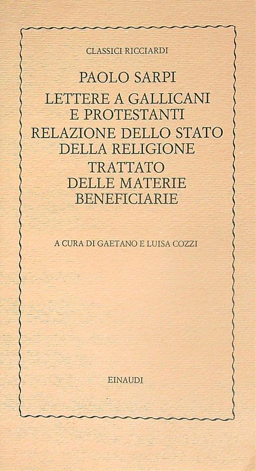 Lettere a gallicani e protestanti dalla Relazione dello stato della religione - Paolo Sarpi - copertina